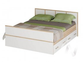Двуспальная кровать 1,4м Сакура (дуб сонома/белый) в Евсино - evsino.mebel-nsk.ru | фото