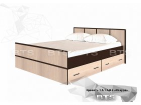 Кровать двуспальная с ящиками 1,4м Сакура (BTS) в Евсино - evsino.mebel-nsk.ru | фото