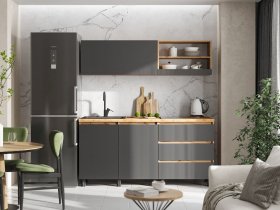 Кухонный гарнитур 1,7м Хелен  (дуб крафт золотой/графит) в Евсино - evsino.mebel-nsk.ru | фото