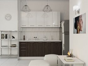 Кухонный гарнитур МДФ Выгодно и точка 2,0 м (белый глянец/ироко) в Евсино - evsino.mebel-nsk.ru | фото