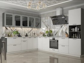 Модульная кухня Глэдис (белый снег/лайт грей софт/корпус анкор темный) в Евсино - evsino.mebel-nsk.ru | фото