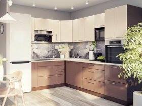 Модульная кухня Классика (ваниль/шоколад) в Евсино - evsino.mebel-nsk.ru | фото