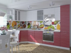 Модульная кухня «Валерия» (страйп белый/красный) в Евсино - evsino.mebel-nsk.ru | фото