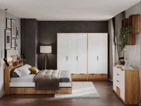 Модульная спальня Ивис (дуб крафт золотой/белый) в Евсино - evsino.mebel-nsk.ru | фото