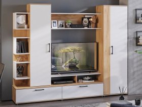Стенка «Дакота» (дуб крафт золотой/белый ясень) в Евсино - evsino.mebel-nsk.ru | фото