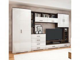 Стенка Коста МДФ (дуб венге/белый глянец) в Евсино - evsino.mebel-nsk.ru | фото