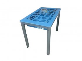 Стол обеденный В 828-2 (стекло голубое) в Евсино - evsino.mebel-nsk.ru | фото