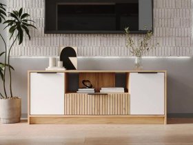 Тумба под ТВ  ТМ-001 Ивис (дуб крафт золотой/белый) в Евсино - evsino.mebel-nsk.ru | фото
